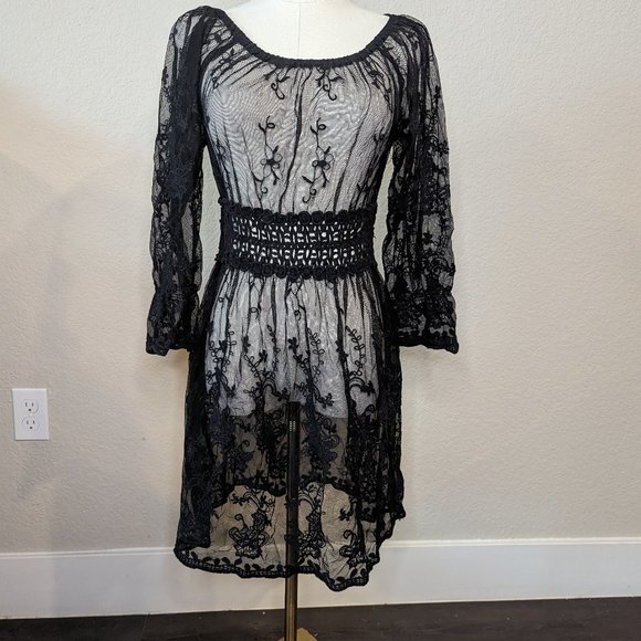 P by Ultra Pink Dresses & Skirts - Sheer Floral Patterned Dress | Black | Goth | Sz L